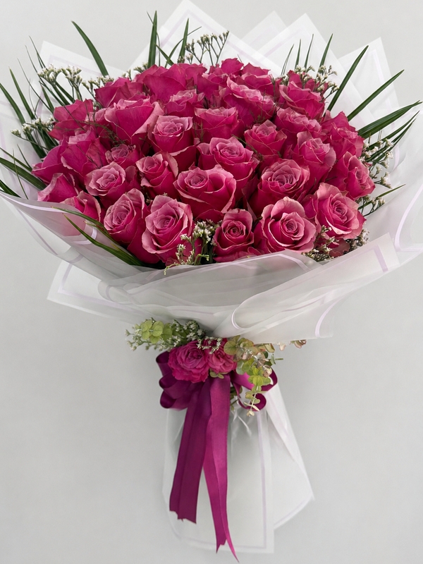 30 Pembe Gül Buketi Beyaz Ambalajlı